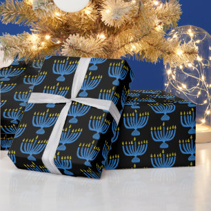 Hanukkah botanische menorah aquarel blauw cadeaupapier