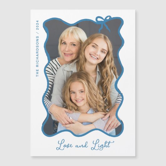 Hanukkah Bow | Blauw-wit foto Hanukkah Kaart (Voorkant)