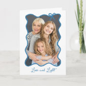 Hanukkah Bow | Wavy Blauw-Wit Foto Lijst Feestdagen Kaart (Voorkant)