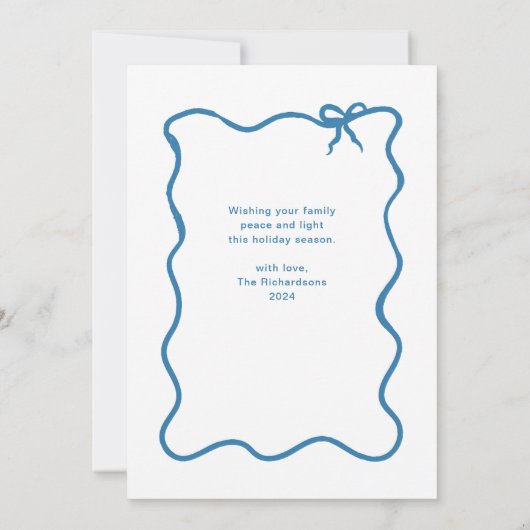 Hanukkah Bow | Wavy Blauw-Wit Foto Lijst Feestdagenkaart (Achterkant)