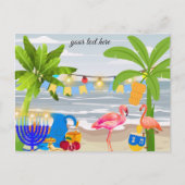 Hanukkah briefkaart– strand thema, flamingo, dreid uitnodiging briefkaart (Voorkant)