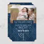 Hanukkah Bright Blue Menorah 3-foto Feestdagenkaart (Voorkant / Achterkant)