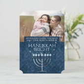 Hanukkah Bright Blue Menorah 3-foto Feestdagenkaart (Staand voorkant)