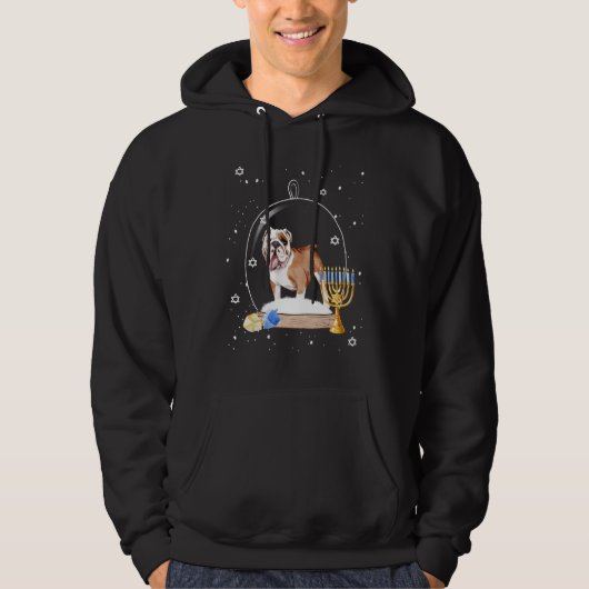 Hanukkah British Bulldog Dog Snow Globe Pajama Hoodie (Voorkant)