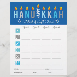 Hanukkah Bunco Party Game Score Kaart
