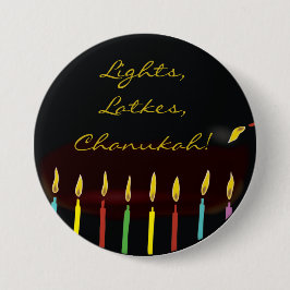 Hanukkah Button, Lights, Latkes, Chanoeka! Ronde Button 7,6 Cm