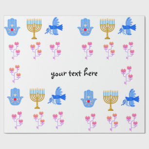 Hanukkah-cadeaupapier – Menorah, Hamsa, Duif Cadeaupapier