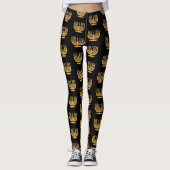 Hanukkah Candelabra Candle Gold Black Leggings (Voorkant)