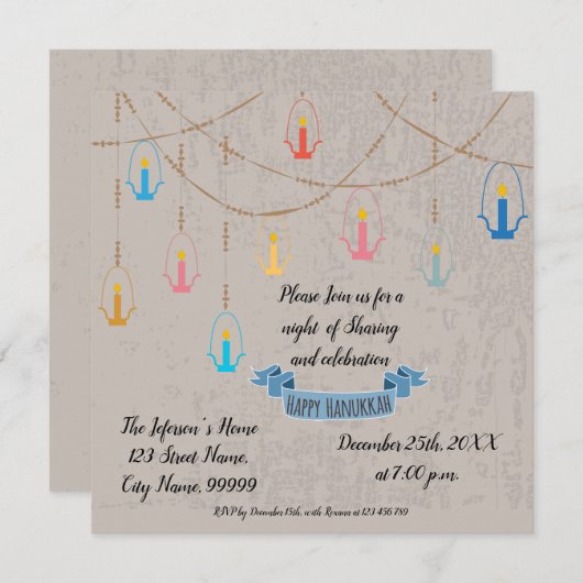 Hanukkah Candles Invitation Kaart (Voorkant / Achterkant)