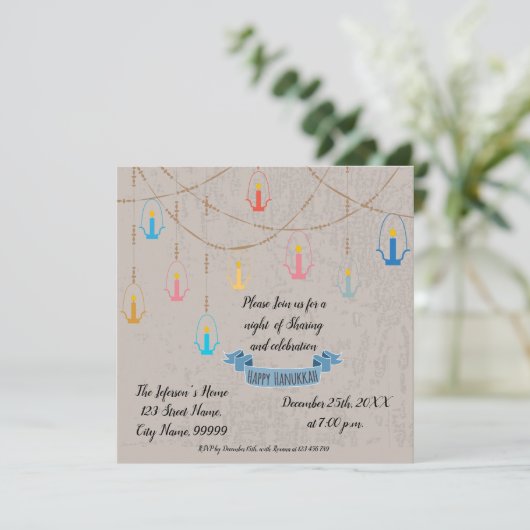 Hanukkah Candles Invitation Kaart (Staand voorkant)