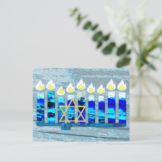 Hanukkah Candles met Gold Star van David Feestdagenkaart (Staand voorkant)