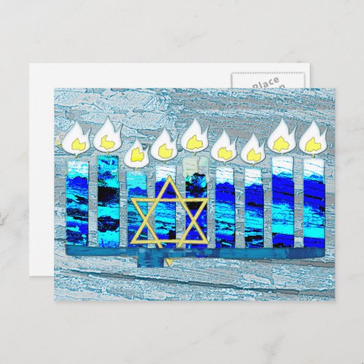 Hanukkah Candles met Gold Star van David Feestdagenkaart (Voorkant / Achterkant)