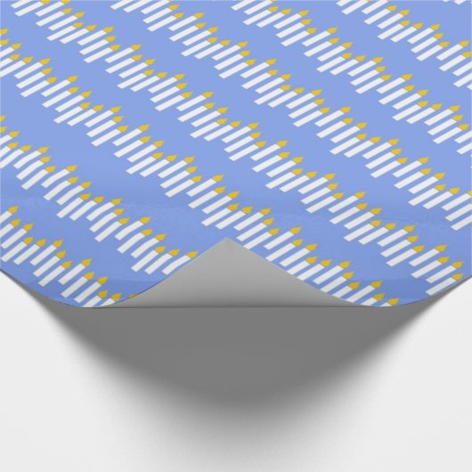 Hanukkah Candles over Blue Gift Wrap Cadeaupapier (Hoek)
