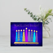 Hanukkah Candles Peace Love Light Blue Real Gold Folie Feestdagen Briefkaart (Staand Voorkant)