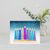 Hanukkah Candles Peace Love Turquoise Real Gold Folie Feestdagen Briefkaart (Staand Voorkant)