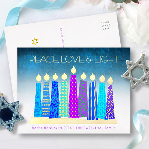 Hanukkah Candles Peace Love Turquoise Real Gold Folie Feestdagen Briefkaart