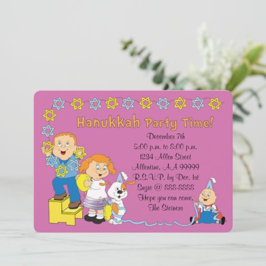 Hanukkah Card Party Invitation 7" x 5" Personalise Kaart (Staand voorkant)