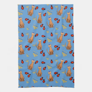 Hanukkah Cat Dreidel Blue Kitchen Towel Theedoek
