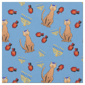 Hanukkah Cat Dreidel Blue Wrap Fabric Stof (Close Up)