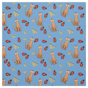 Hanukkah Cat Dreidel Blue Wrap Fabric Stof