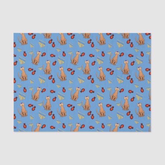Hanukkah Cat Dreidel Blue Wrap Gift Paper Tissuepapier (Voorkant)