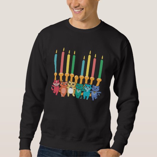 Hanukkah Cat Menorah Decoration Jewish Kitten Cat Trui (Voorkant)