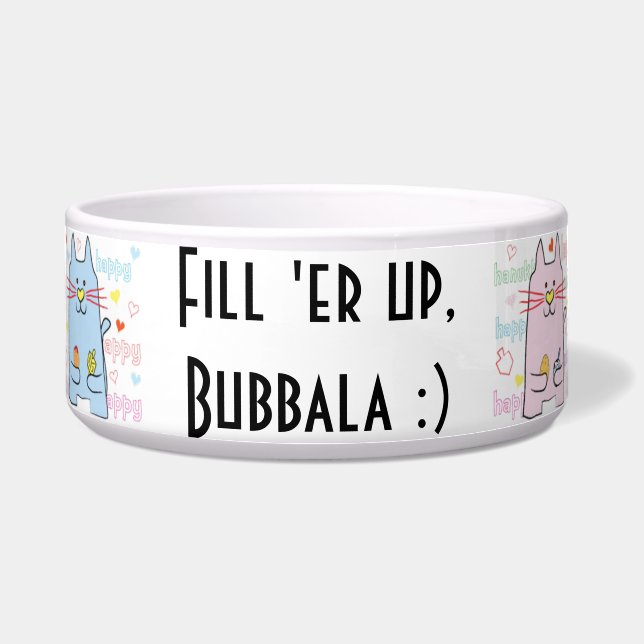 Hanukkah Cat Pet Bowl "Fill er up, Bubbala" Voerbakje (Voorkant)