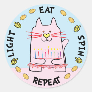 Hanukkah CAT-Stickers "Light, Eat, Spin, Repeat" Ronde Sticker