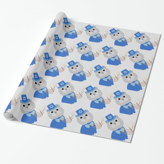 Hanukkah Cat Wrapping Paper Cadeaupapier (Uitgerold)