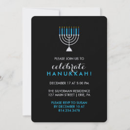 Hanukkah Celebratie met Silver Menorah op Black Kaart