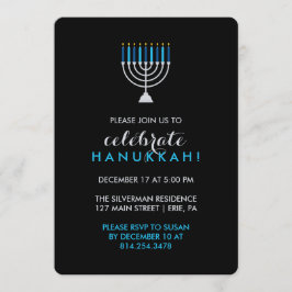 Hanukkah Celebratie met Silver Menorah op Black Kaart