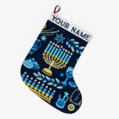 Hanukkah Chanukah Blue Modern Kerstmis joods Grote Kerstsok (Voorkant (Hangend))