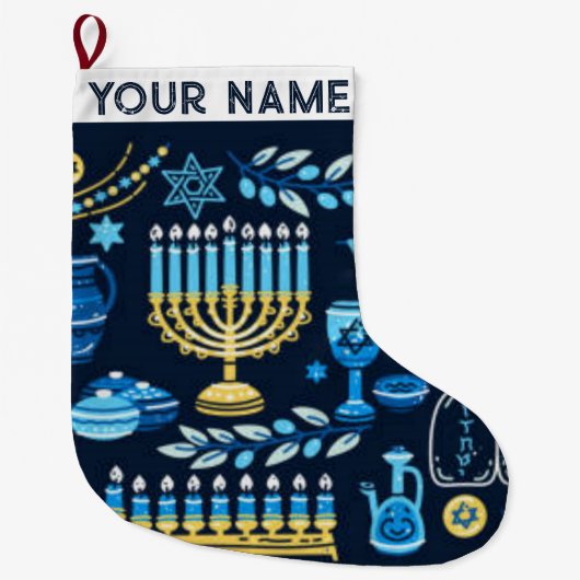 Hanukkah Chanukah Blue Modern Kerstmis joods Grote Kerstsok (Voorkant)