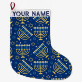 Hanukkah Chanukah Blue Modern Kerstmis joods Grote Kerstsok (Voorkant)