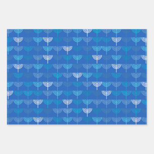 Hanukkah Chanukah Chanukkiah Menorah Patroon Blauw Inpakpapier Vel