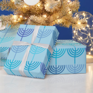 Hanukkah Chanukah Chanukkiah Menorah Pattern Blue Cadeaupapier