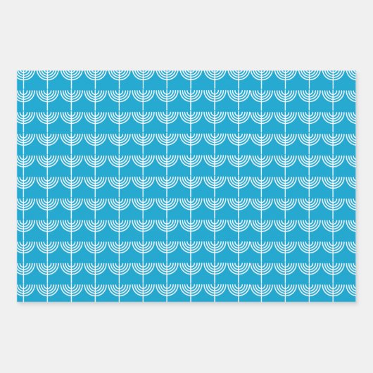 Hanukkah Chanukah Chanukkiah Menorah Pattern Blue Inpakpapier Vel (Voorkant 3)