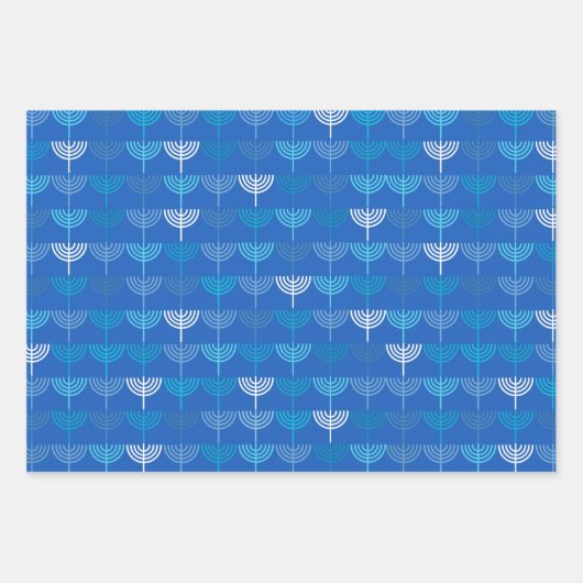Hanukkah Chanukah Chanukkiah Menorah Pattern Blue Inpakpapier Vel (Voorkant)