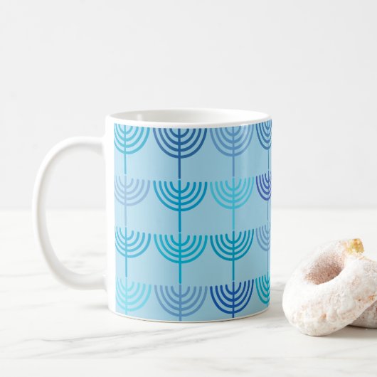 Hanukkah Chanukah Chanukkiah Menorah Pattern Blue Koffiemok (Met donut)