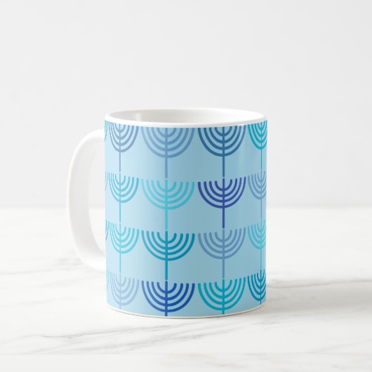 Hanukkah Chanukah Chanukkiah Menorah Pattern Blue Koffiemok (Voorkant links)