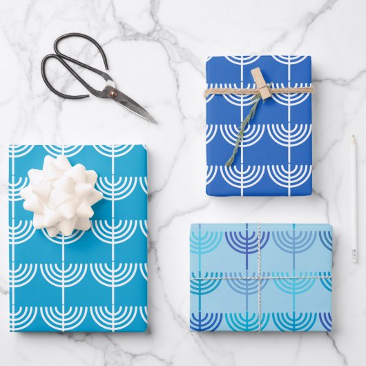 Hanukkah Chanukah Chanukkiah Menorah Pattern Inpakpapier Vel (Voorkant)