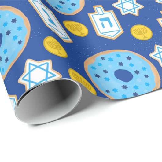 Hanukkah Chanukah Donuts Chocolate Cookies Pattern Cadeaupapier (Rol Hoek)
