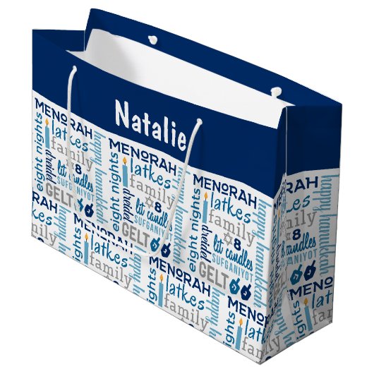 Hanukkah Chanukah Word Art Persoonlijke naam Groot Cadeauzakje (Voorkant Gekanteld)