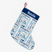 Hanukkah Chanukah Word Art Persoonlijke naam Kleine Kerstsok (Voorkant (Hangend))