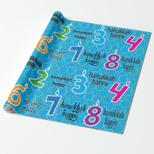 Hanukkah/Chanukah Wrapping Paper "Hanukkah Happy" Cadeaupapier (Uitgerold)
