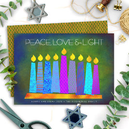 Hanukkah Chic Boho Candles Peace Love Light Green Feestdagenkaart