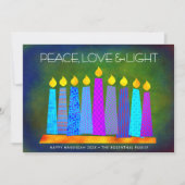 Hanukkah Chic Boho Candles Peace Love Light Green Feestdagenkaart (Voorkant)