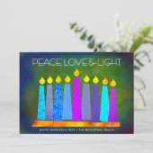 Hanukkah Chic Boho Candles Peace Love Light Green Feestdagenkaart (Staand voorkant)