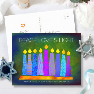 Hanukkah Chic Boho Kaarsen Groen Vrede Liefde Lich Feestdagenkaart