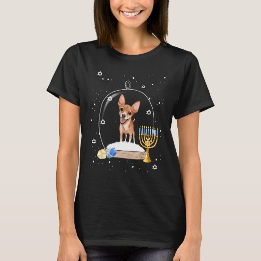 Hanukkah Chihuahua Dog Snow Globe Pajama T-shirt (Voorkant)